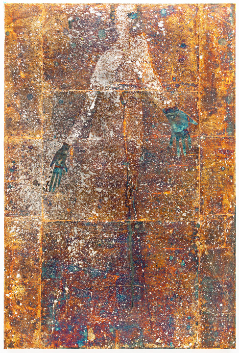 Original Nature, Oxidized silver, collage, wax on paper on panel, 45 in. x 30 in. 2014